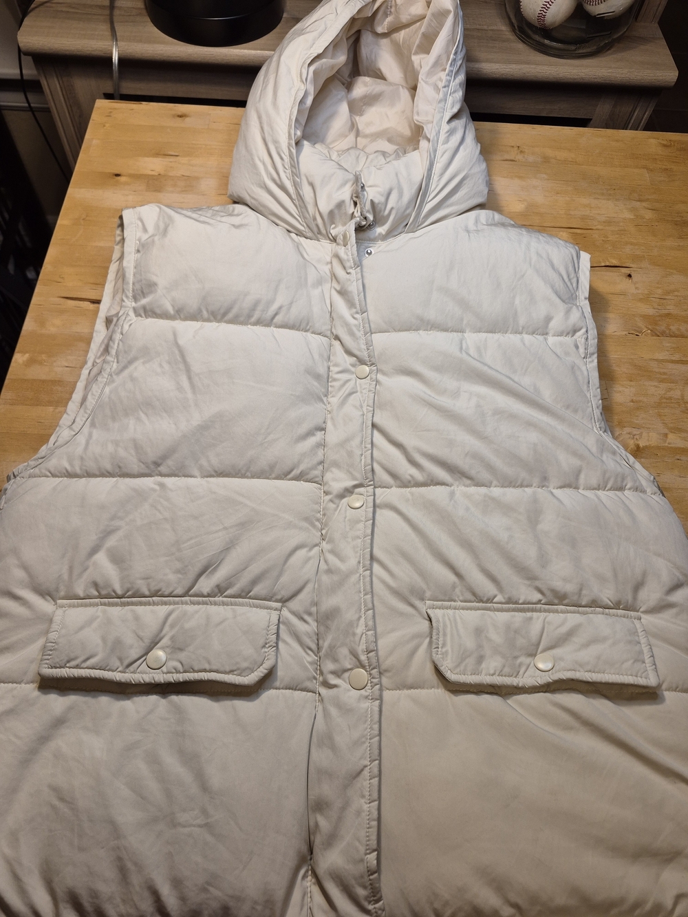 Free People Cream Hooded Puffer Vest